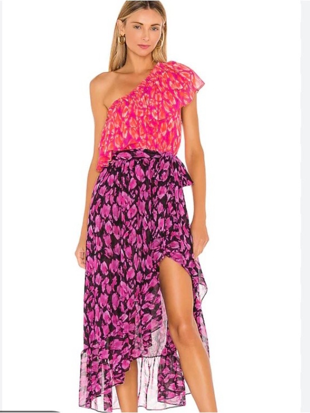 MISA x REVOLVE Carina Isadora Leopard One Shoulder Ruffle Dress